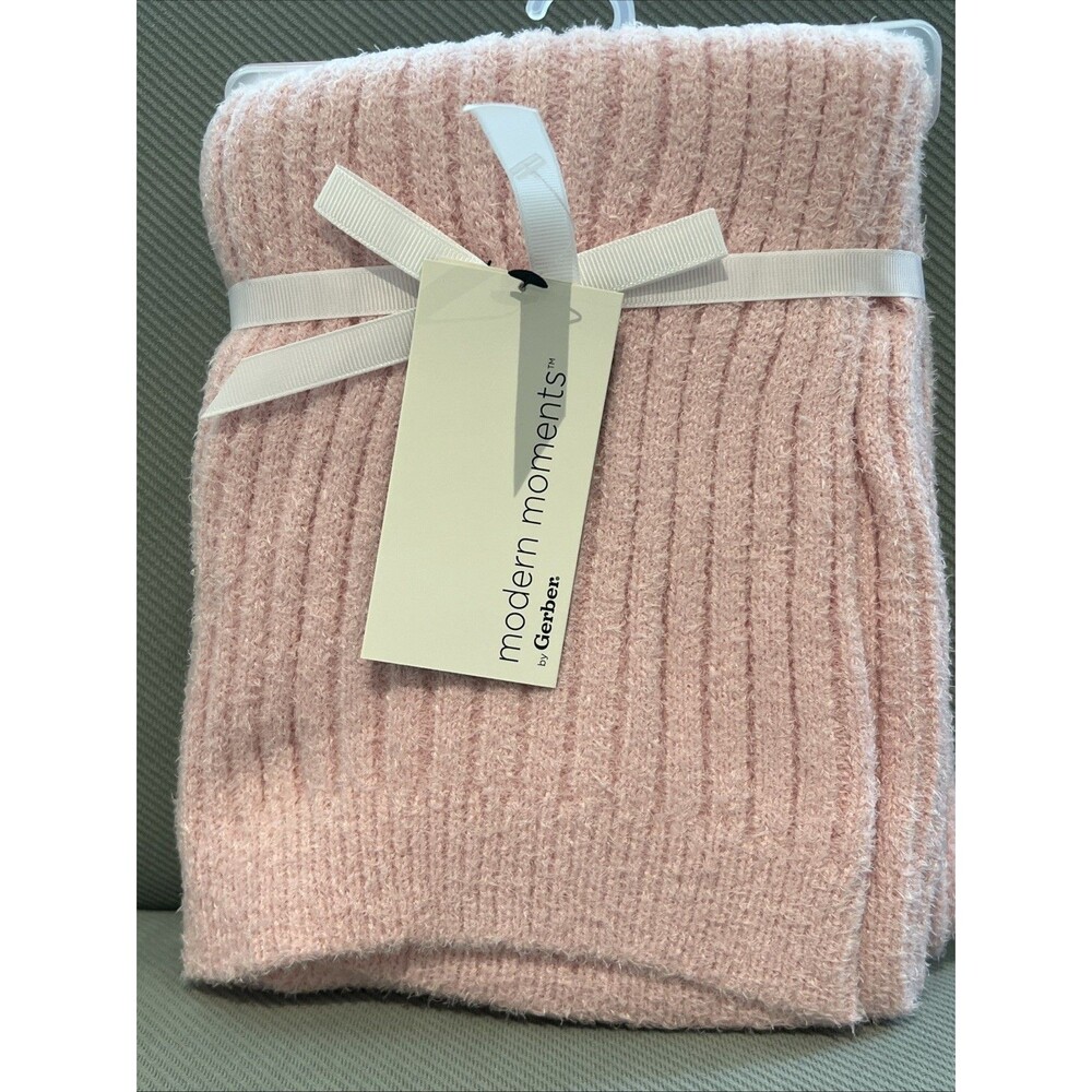 Modern Moments Gerber Baby Blanket Pink Ribbed Stripes Fuzzy Knit Soft New